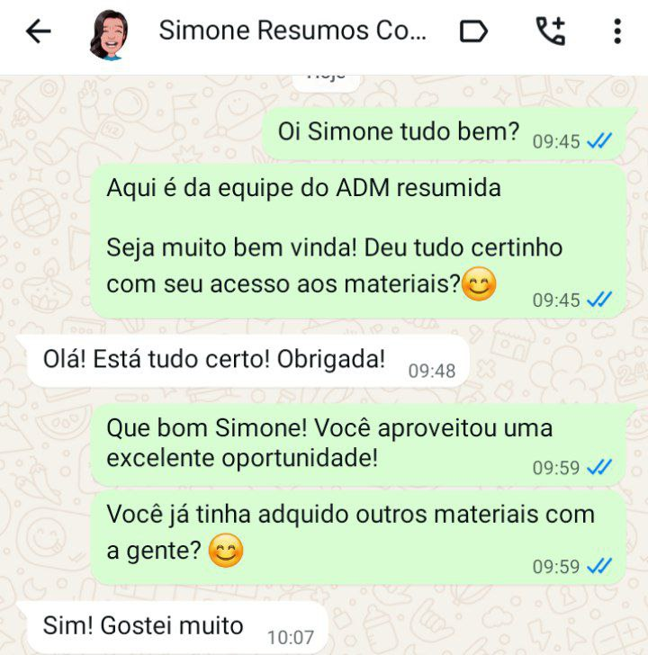 Depoimento de aluno 7 sobre os resumos de Administração